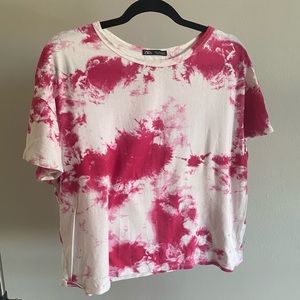 Zara Hot Pink Splotch Tie Dye T Shirt